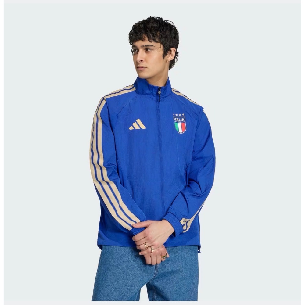 Adidas Italy FIGC Presentation Jacket Mens Large Blue Gold Full Zip Windbreaker